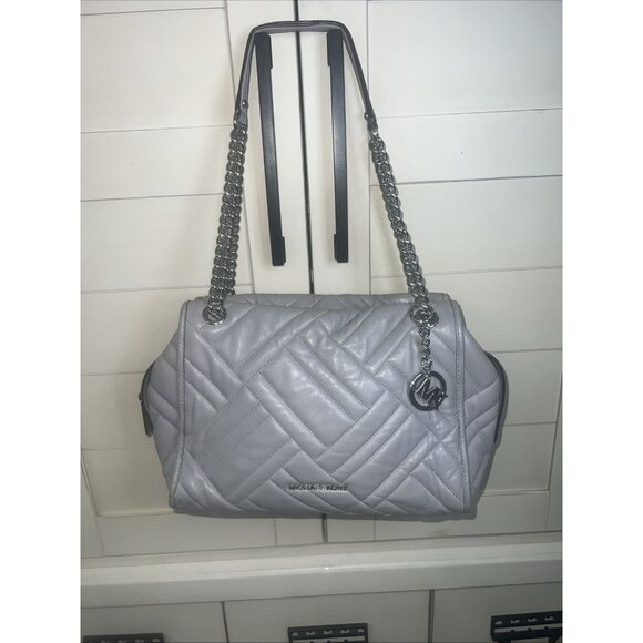 Michael Kors Kathy Gray Quilted Satchel Shoulder Tote Handbag - Picture 1 of 14